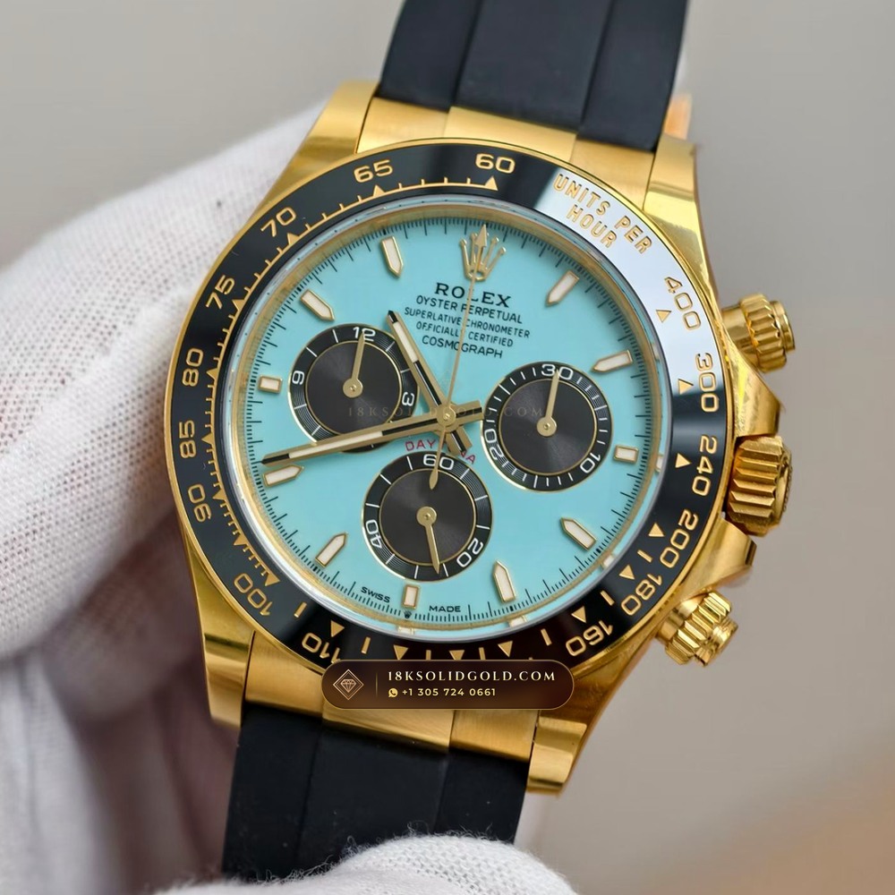 Rolex Cosmograph Daytona Tiffany Blue Dial 18K Yellow Gold Reference 126518LN — Hallmarked Edition angle 3