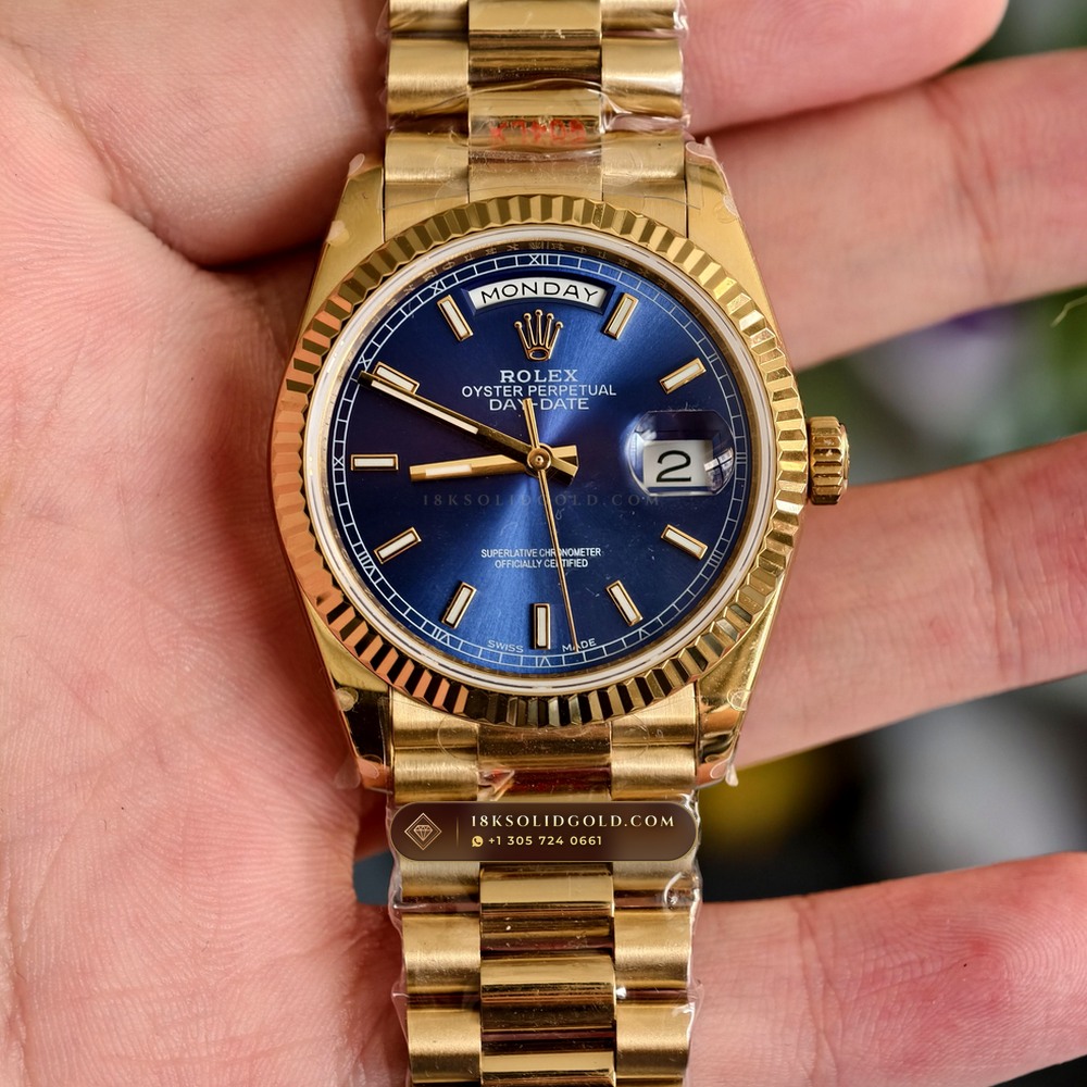 Rolex Day-Date 36 Graduated Royal Blue Sunburst Dial 18K Yellow Gold Reference 118238 — Hallmarked Edition