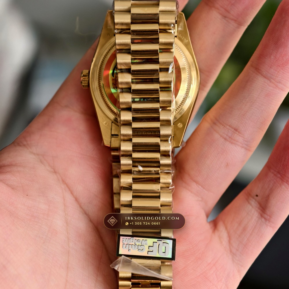 Rolex Day-Date 36 Graduated Royal Blue Sunburst Dial 18K Yellow Gold Reference 118238 — Hallmarked Edition — Studio Gallery Plate VII in 18K Yellow Gold Au750 (141.3g Verified Mass, Rolex Manufacture Cal. 3155)