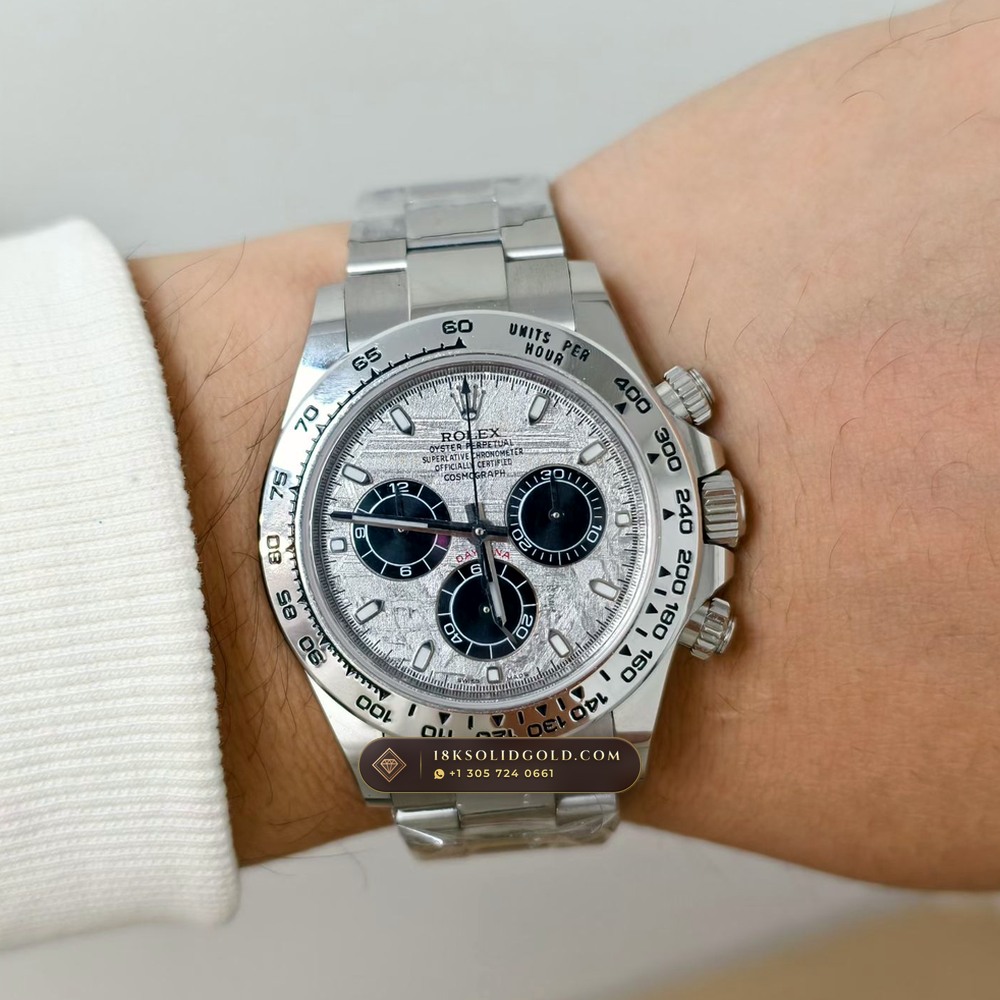 Rolex Cosmograph Daytona Gibeon Meteorite Dial 18K White Gold Reference 116509 — Hallmarked Edition — Studio Gallery Plate VIII in 18K White Gold Au750 (216.9g Verified Mass, Rolex Manufacture Cal. 4130 - 72h Power Reserve)