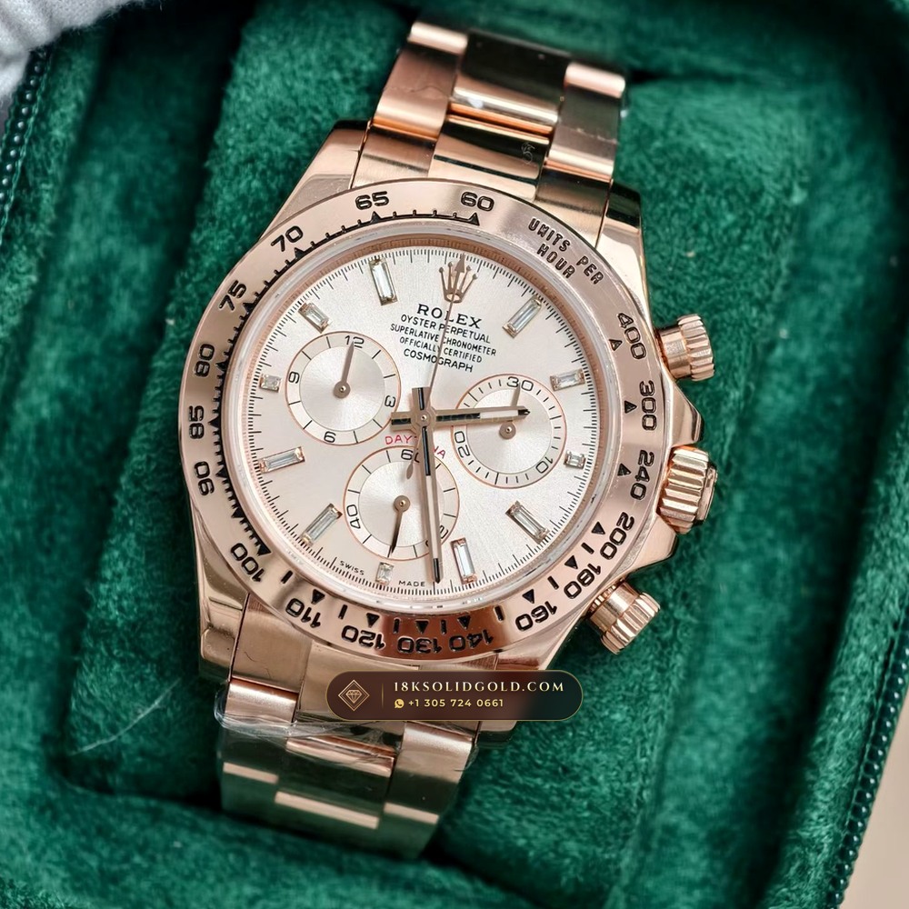 Rolex Cosmograph Daytona 18K Everose Gold Hand-Finished Buff Dial Deep Crystal Optics Reference 116505 — Hallmarked Edition angle 2