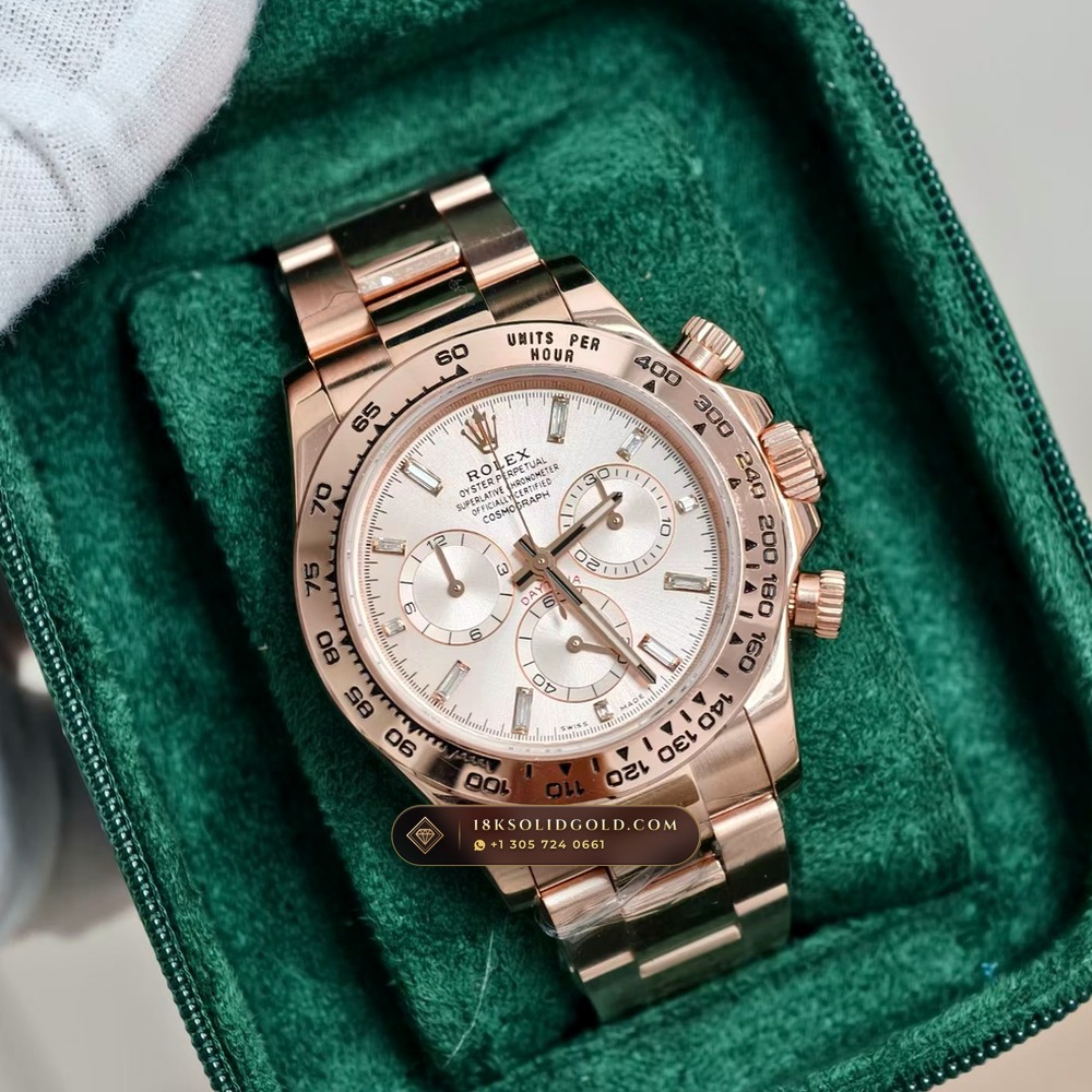 Rolex Cosmograph Daytona 18K Everose Gold Hand-Finished Buff Dial Deep Crystal Optics Reference 116505 — Hallmarked Edition angle 3