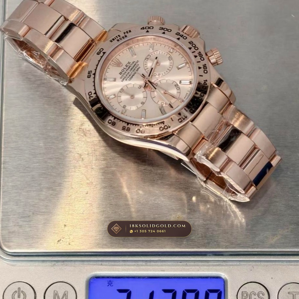 Rolex Cosmograph Daytona 18K Everose Gold Hand-Finished Buff Dial Deep Crystal Optics Reference 116505 — Hallmarked Edition — Studio Gallery Plate IX in 18K Rose Gold Au750 (216.1g Verified Mass, Rolex Manufacture Cal. 4130 - 72h Power Reserve)