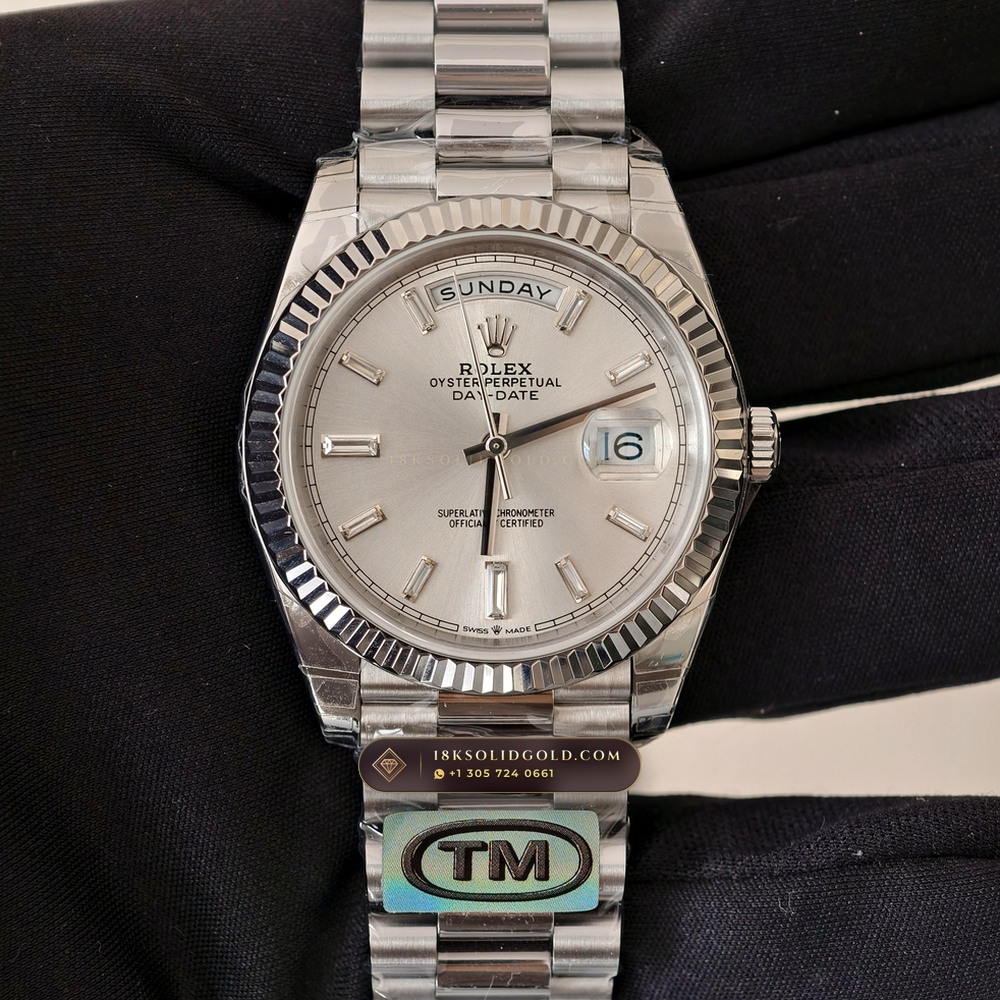 Rolex Day-Date 40 Iridescent Natural Mother-of-Pearl Dial 18K White Gold Reference 228239 — Hallmarked Edition
