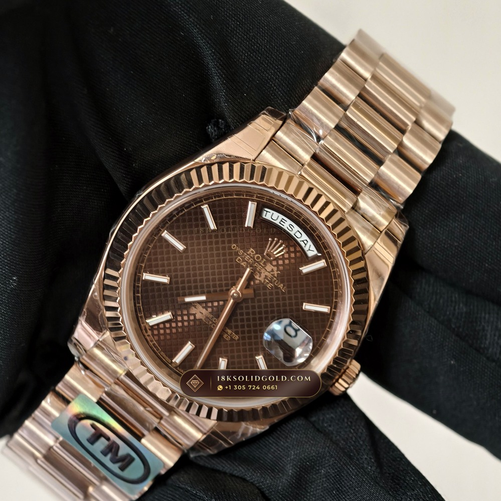 Rolex Day-Date 40 18K Everose Gold Geneva Atelier Spec Reference 228235 — Hallmarked Edition angle 2