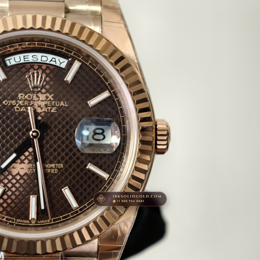 Rolex Day-Date 40 18K Everose Gold Geneva Atelier Spec Reference 228235 — Hallmarked Edition angle 3