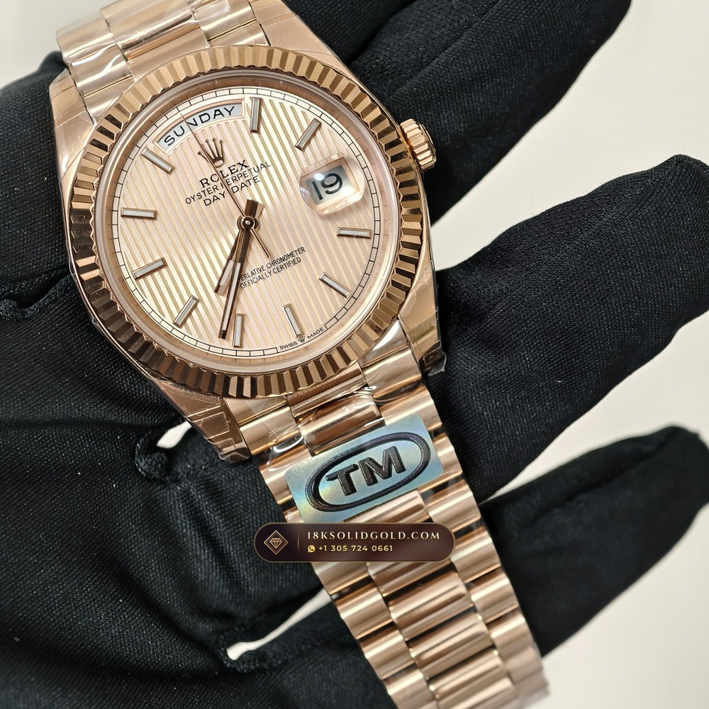 Rolex Day-Date 40 18K Everose Gold Chronometer Regulated Spec Reference 228235 — Hallmarked Edition angle 2