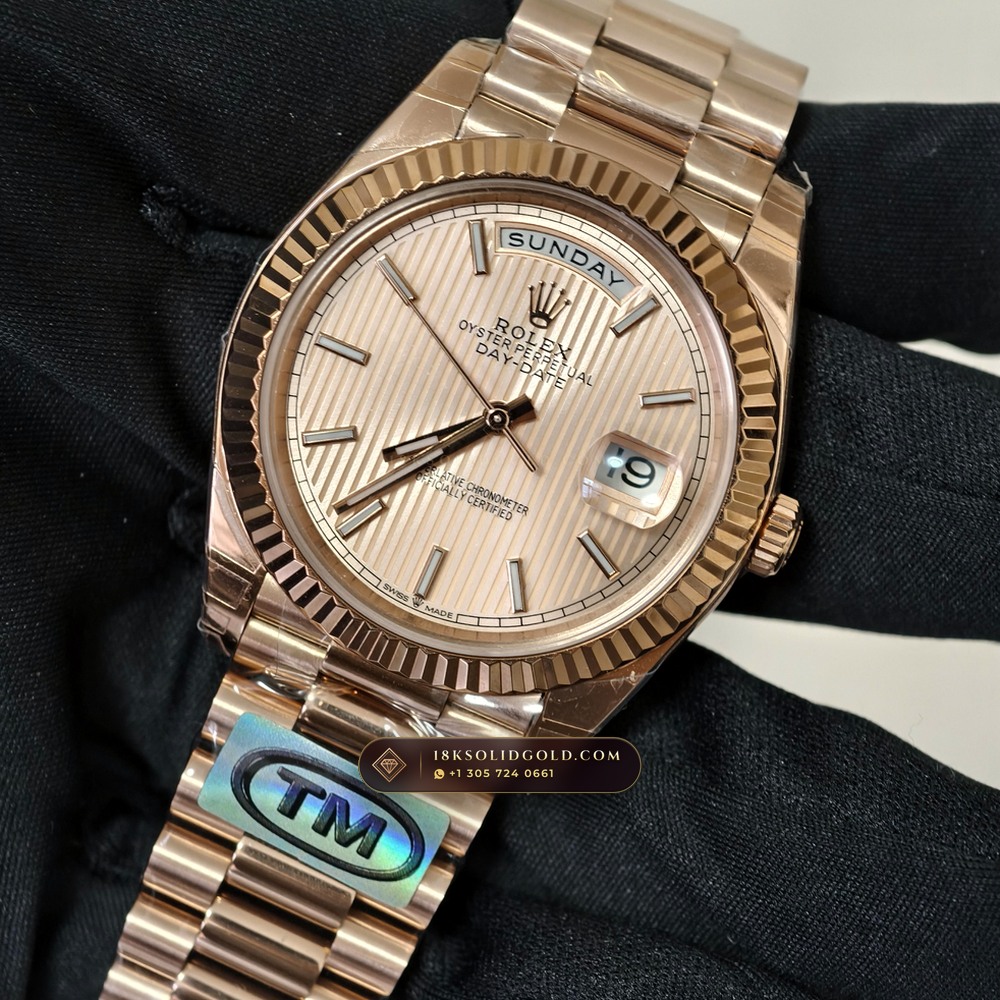 Rolex Day-Date 40 18K Everose Gold Chronometer Regulated Spec Reference 228235 — Hallmarked Edition angle 3