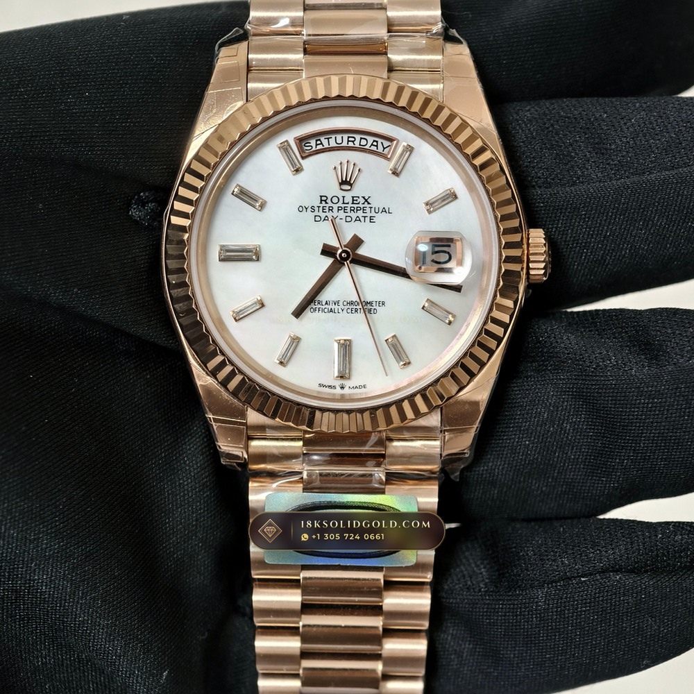 Rolex Day-Date 40 Iridescent Natural Mother-of-Pearl Dial 18K Everose Gold Geneva Atelier Spec Reference 228235 — Hallmarked Edition