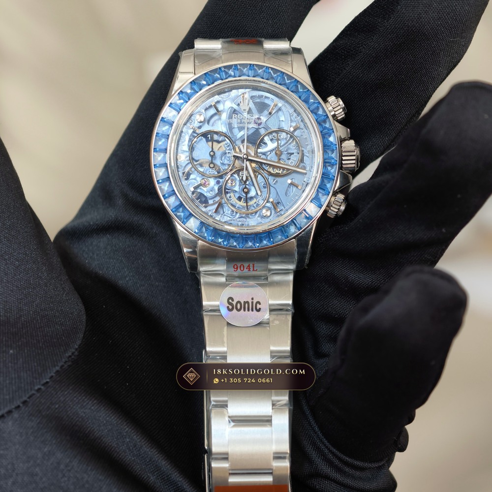 Rolex Cosmograph Daytona Artisans de Geneve Skeleton Edition Ice-Blue Sunray Dial Reference 116500LN — Salon Edition angle 2