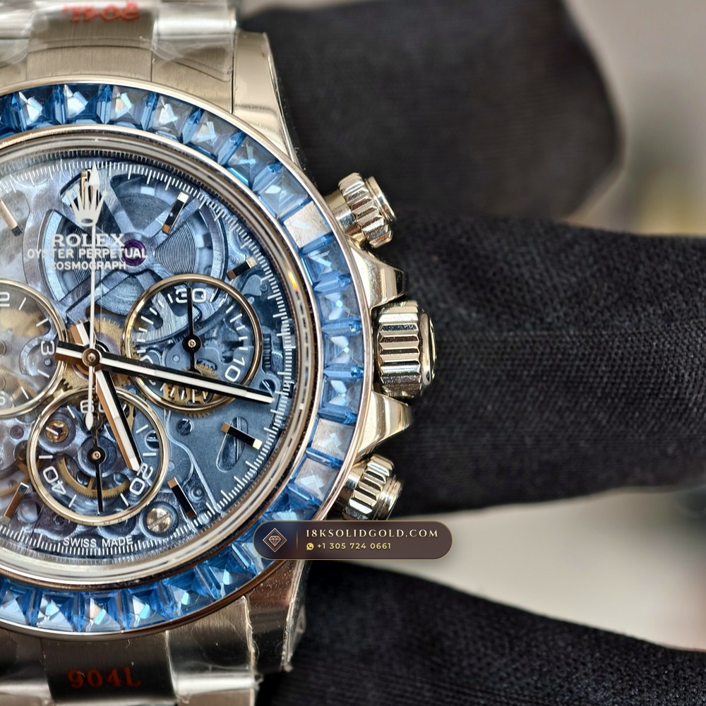 Rolex Cosmograph Daytona Artisans de Geneve Skeleton Edition Ice-Blue Sunray Dial Reference 116500LN — Salon Edition angle 3