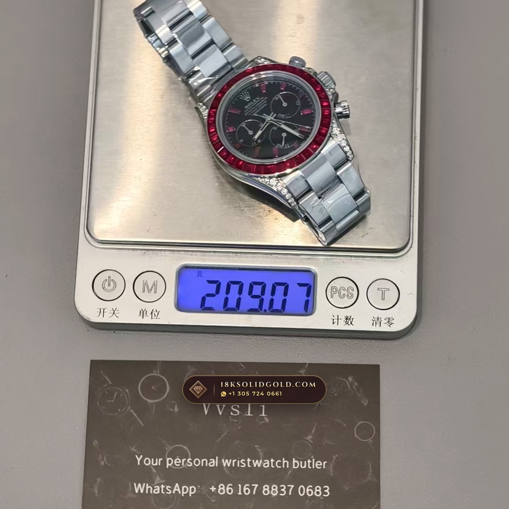 Rolex Cosmograph Daytona Baguette Ruby Bezel 18K White Gold Reference 126599TRU — Hallmarked Edition — Studio Gallery Plate VIII in 18K White Gold Au750 (216.8g Verified Mass, Rolex Manufacture Cal. 4131 - 72h Power Reserve)