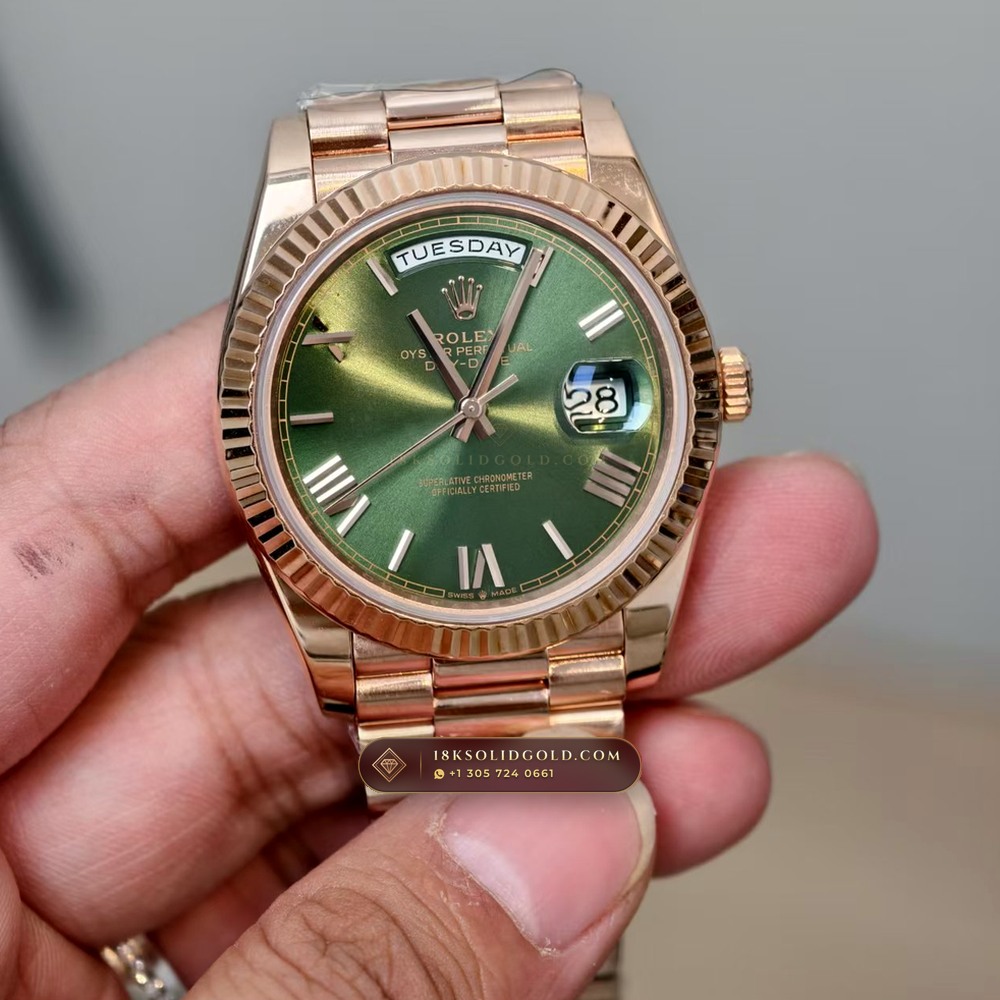 Rolex Day-Date 40 Olive Green Sunray Dial 18K Everose Gold Reference 228235 — Hallmarked Edition