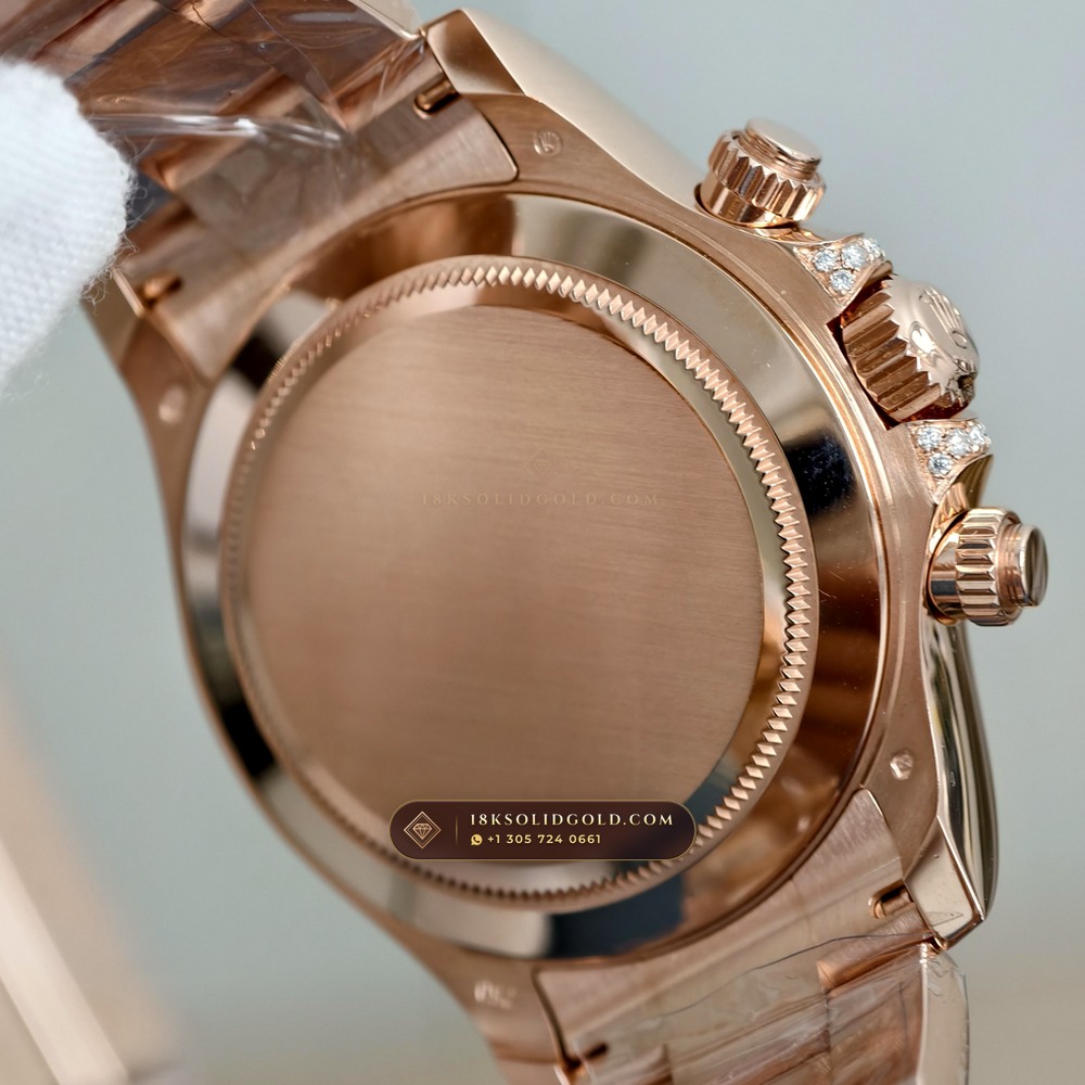 Rolex Cosmograph Daytona Rainbow Sapphire Bezel 18K Everose Gold Custom SW Dial Deep Crystal Optics Reference 116595RBOW — Hallmarked Edition — Studio Gallery Plate VII in 18K Rose Gold Au750 (216.6g Verified Mass, Rolex Manufacture Cal. 4130 - 72h Power Reserve)