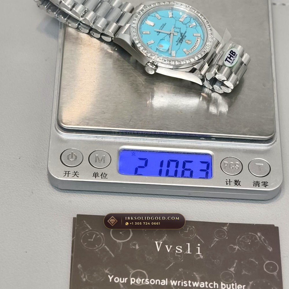 Rolex Day-Date 40 Natural Turquoise Dial Diamond-Set Bezel 18K Everose Gold Reference 228235 — Hallmarked Edition — Studio Gallery Plate VIII in 18K Rose Gold Au750 (210.6g Verified Mass, Rolex Manufacture Cal. 3255 - 70h Power Reserve)