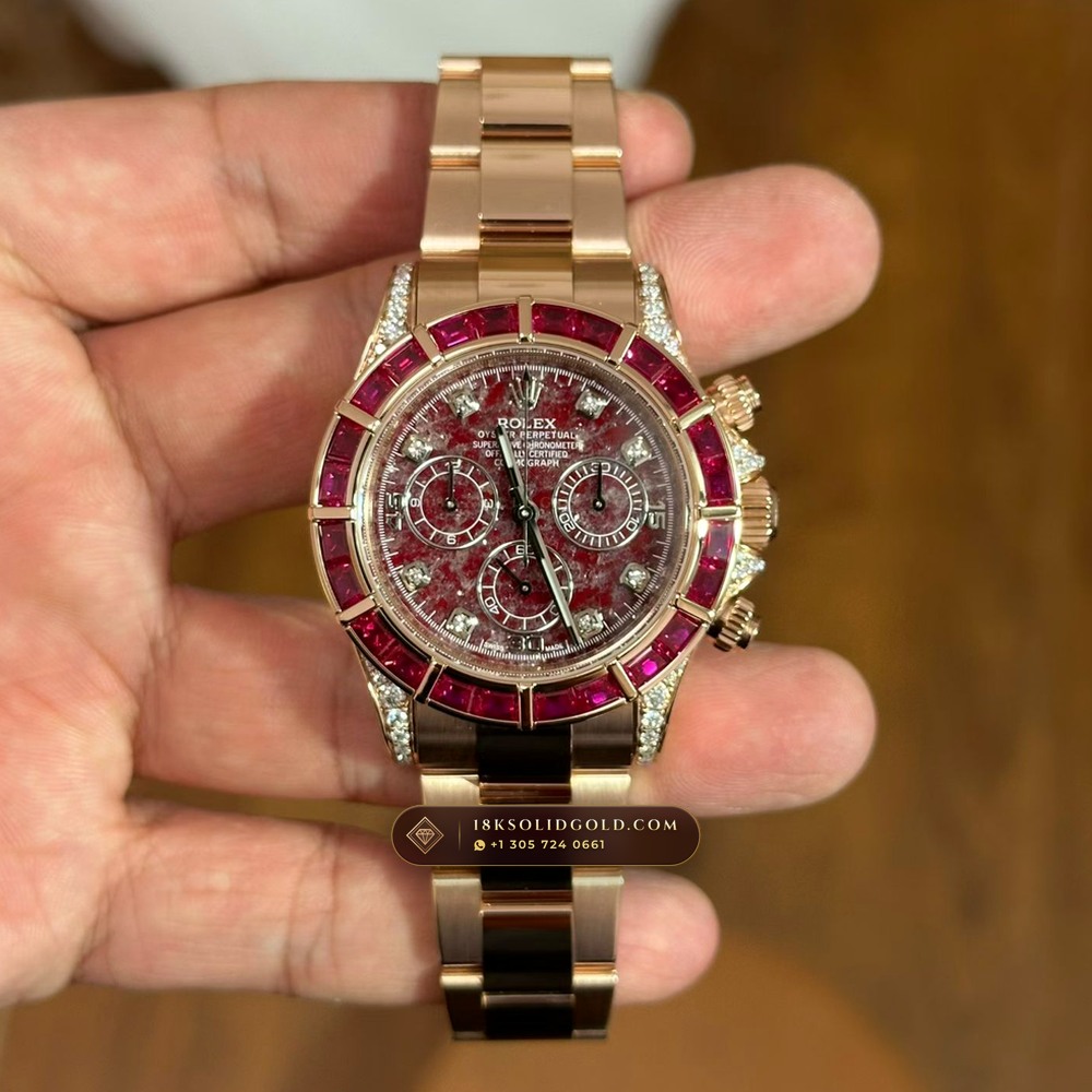 Rolex Cosmograph Daytona Crimson Rubellite Dial & Ruby Bezel 18K Everose Gold Reference 126505 — Hallmarked Edition