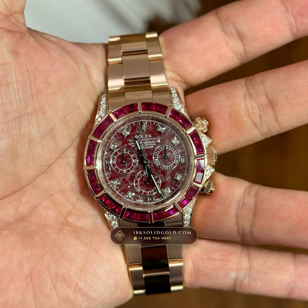 Rolex Cosmograph Daytona Crimson Rubellite Dial & Ruby Bezel 18K Everose Gold Reference 126505 — Hallmarked Edition angle 2