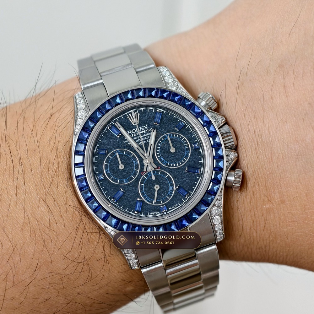 Rolex Cosmograph Daytona Black Obsidian Dial & Sapphire Bezel 18K White Gold 5-Axis CNC Case Reference 126599TSA — Hallmarked Edition — Studio Gallery Plate VIII in 18K White Gold Au750 (216.2g Verified Mass, Rolex Manufacture Cal. 4131 - 72h Power Reserve)
