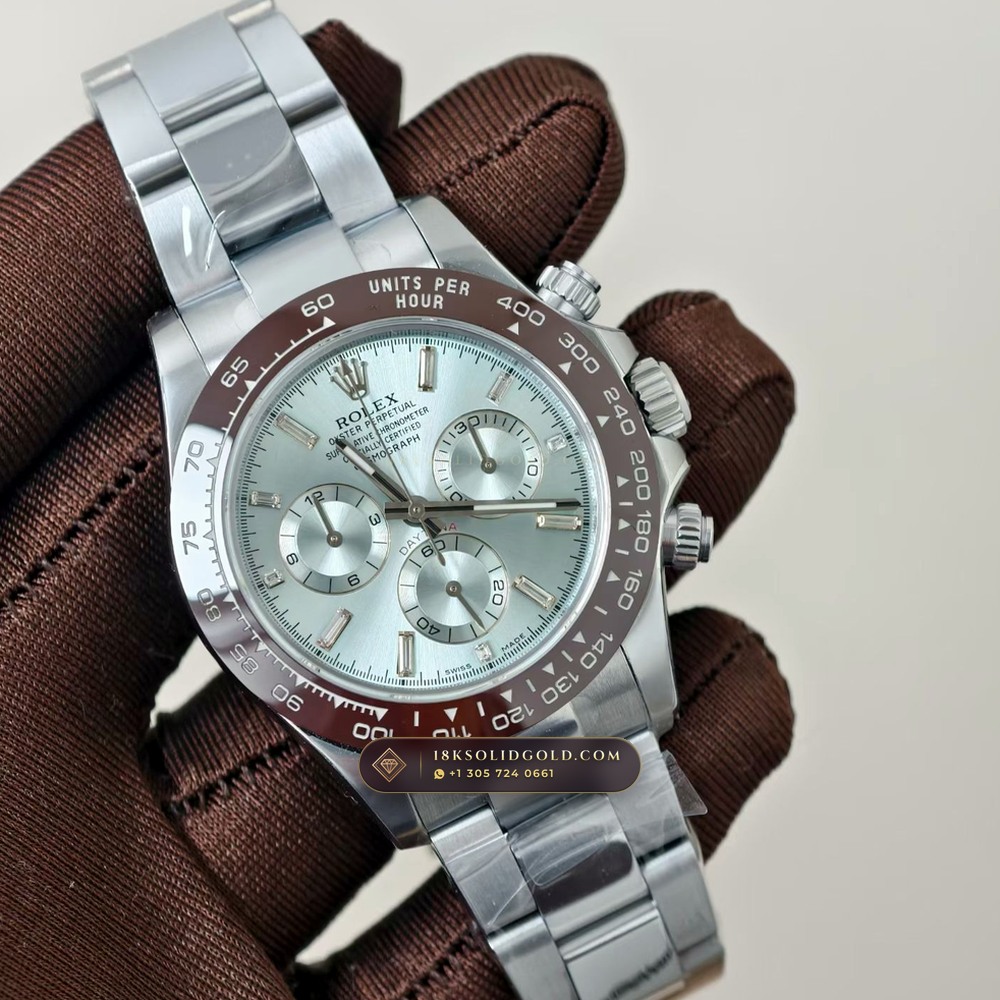 Rolex Cosmograph Daytona Ice-Blue Sunray Dial 950 Platinum Reference 116506 — Hallmarked Edition angle 2