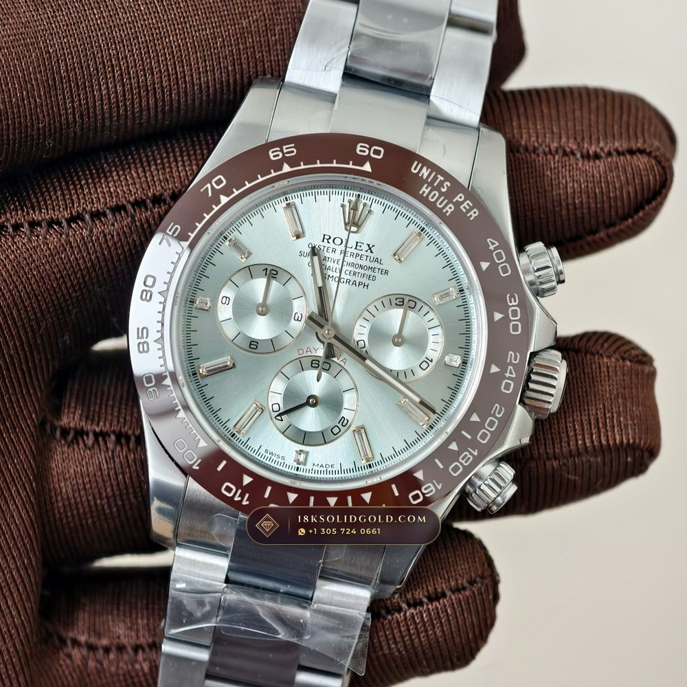Rolex Cosmograph Daytona Ice-Blue Sunray Dial 950 Platinum Reference 116506 — Hallmarked Edition angle 3
