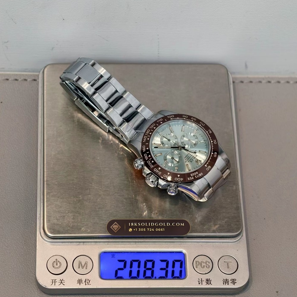 Rolex Cosmograph Daytona Ice-Blue Sunray Dial 950 Platinum Reference 116506 — Hallmarked Edition — Studio Gallery Plate VII in 950 Platinum Pt950 (281.9g Verified Mass, Rolex Manufacture Cal. 4130 - 72h Power Reserve)