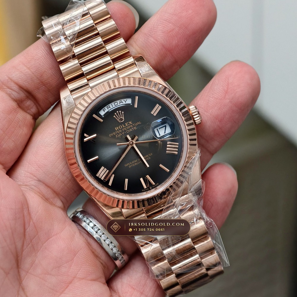 Rolex Day-Date 40 18K Everose Gold Hand-Chamfered Bevel Spec Reference 228235 — Hallmarked Edition angle 2