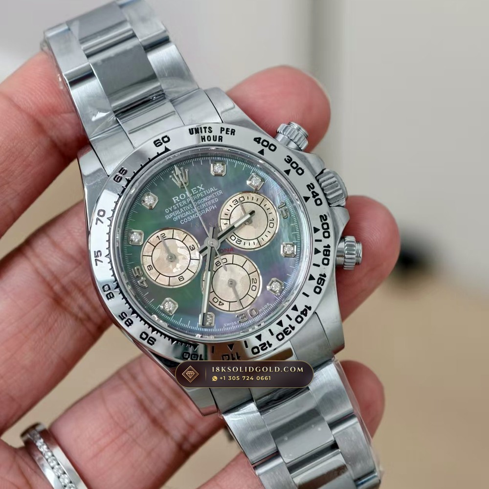 Rolex Cosmograph Daytona Iridescent Natural Mother-of-Pearl Dial 18K White Gold Reference 126509 — Hallmarked Edition angle 2