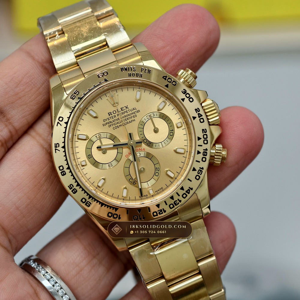 Rolex Cosmograph Daytona 18K Yellow Gold Deep Crystal Optics Reference 116508 — Hallmarked Edition angle 2