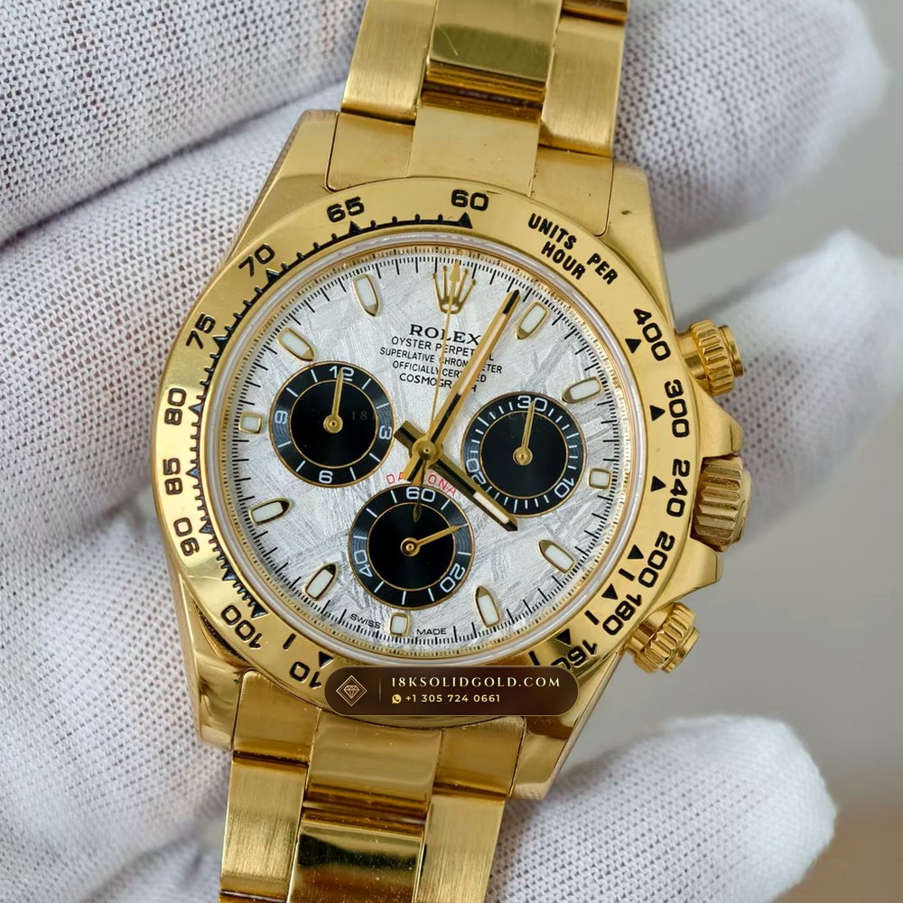 Rolex Cosmograph Daytona 18K Yellow Gold Hand-Finished Buff Dial Deep Crystal Optics Reference 116508 — Hallmarked Edition angle 3