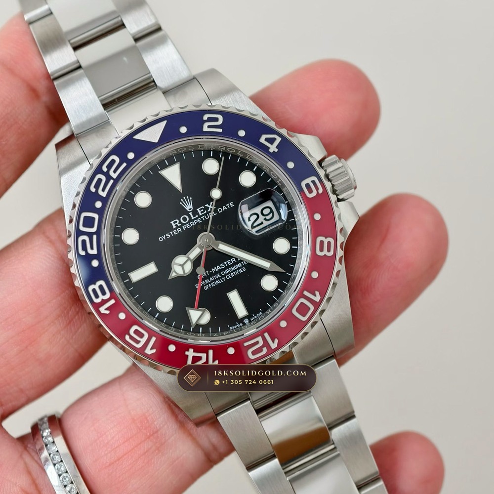 Rolex GMT-Master II Pepsi Red & Blue Cerachrom Geneva Atelier Spec Reference 126710BLRO — Salon Edition angle 2
