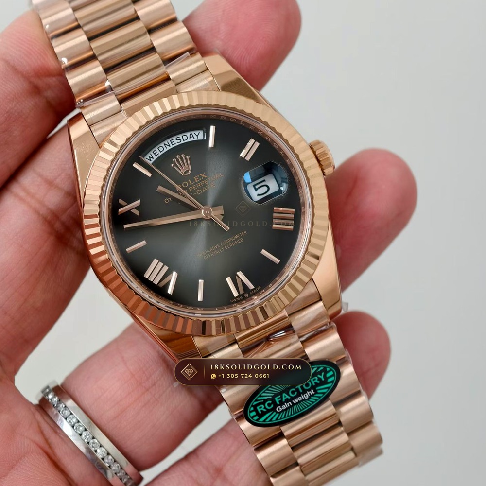 Rolex Day-Date 40 Graduated Slate-Grey Ombre Sunray Dial 18K Everose Gold Geneva Atelier Spec Reference 228235 — Hallmarked Edition angle 2