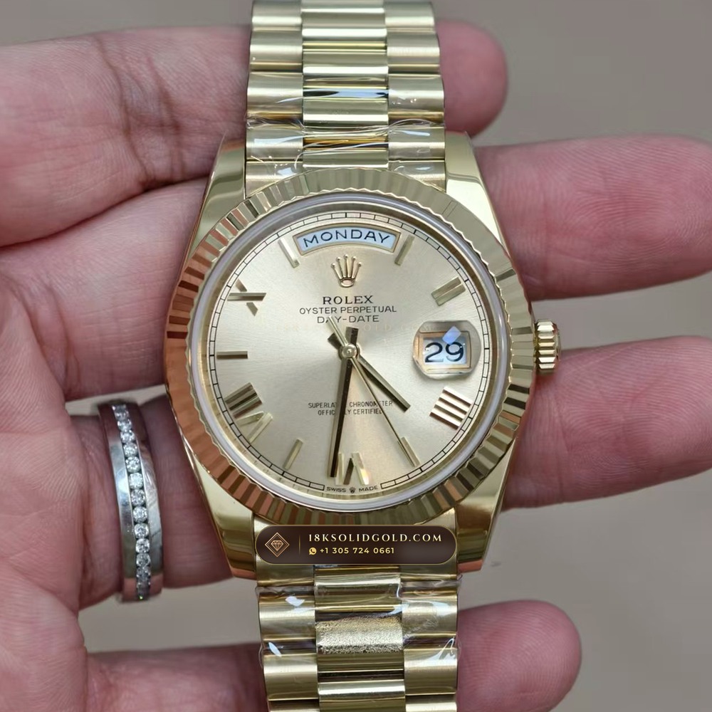 Rolex Day-Date 40 Champagne Gold Roman Dial 18K Yellow Gold Reference 228238 — Hallmarked Edition