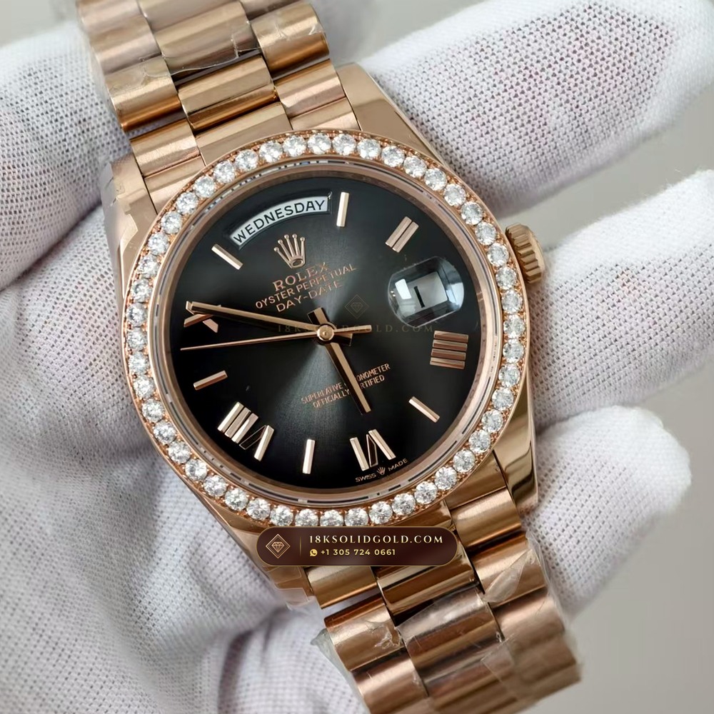 Rolex Day-Date 40 Graduated Ombre Sunray Dial Diamond-Set Bezel 18K Everose Gold Reference 228235 — Hallmarked Edition angle 2
