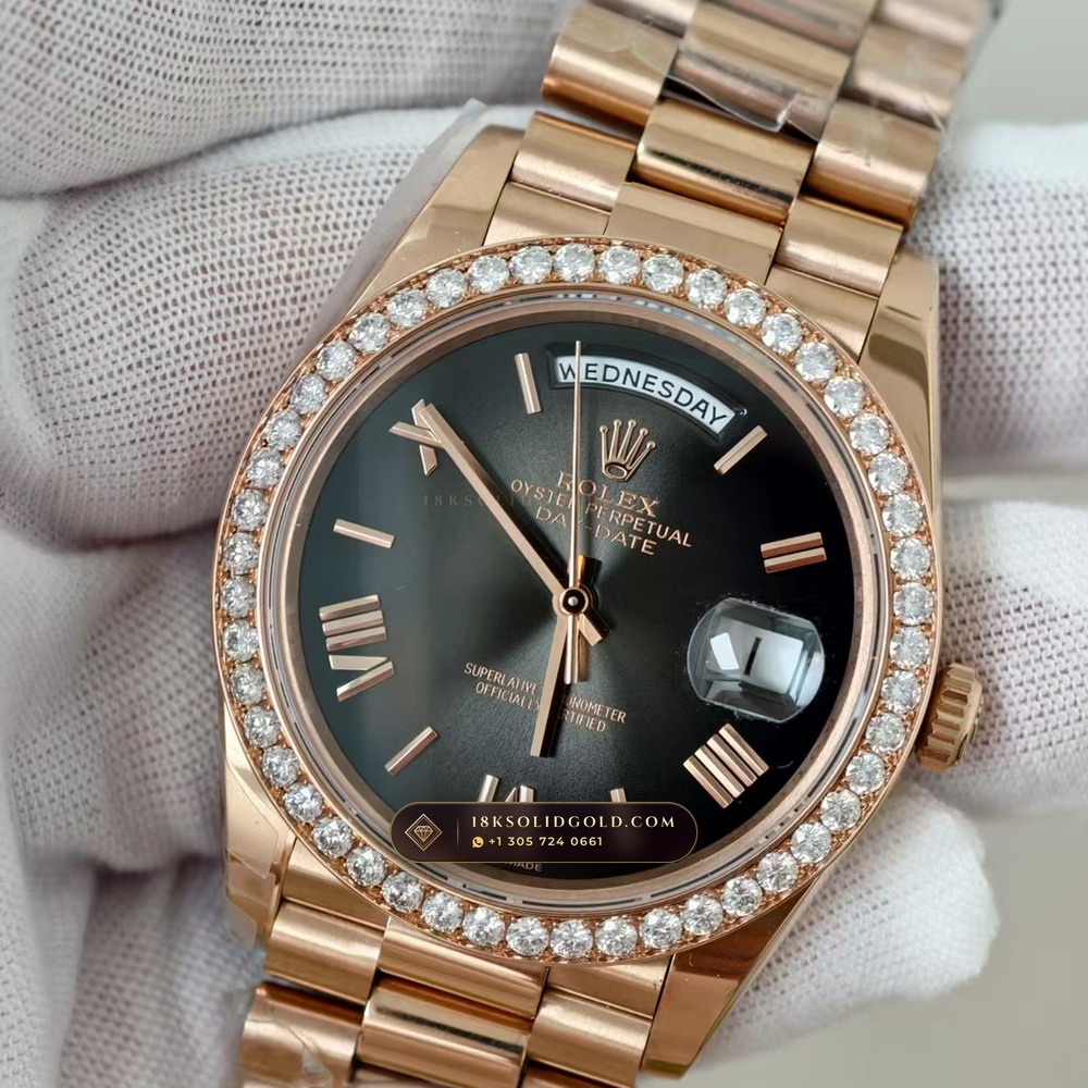 Rolex Day-Date 40 Graduated Ombre Sunray Dial Diamond-Set Bezel 18K Everose Gold Reference 228235 — Hallmarked Edition angle 3