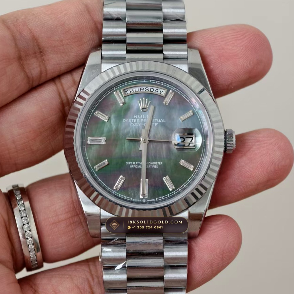 Rolex Day-Date 40 Tahitian Mother-of-Pearl Dial 18K White Gold Reference 228239 — Hallmarked Edition