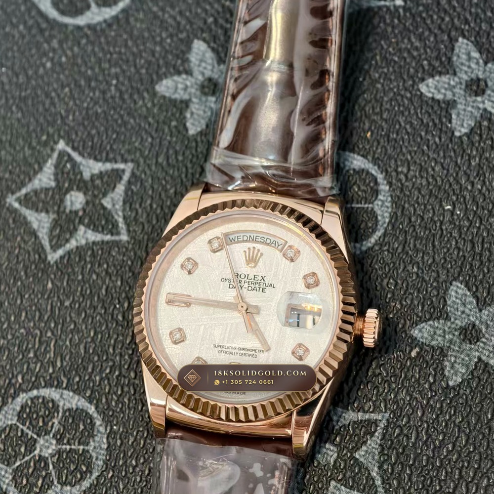Rolex Day-Date 36 Gibeon Meteorite Dial 18K Everose Gold Reference 118135 — Hallmarked Edition angle 3