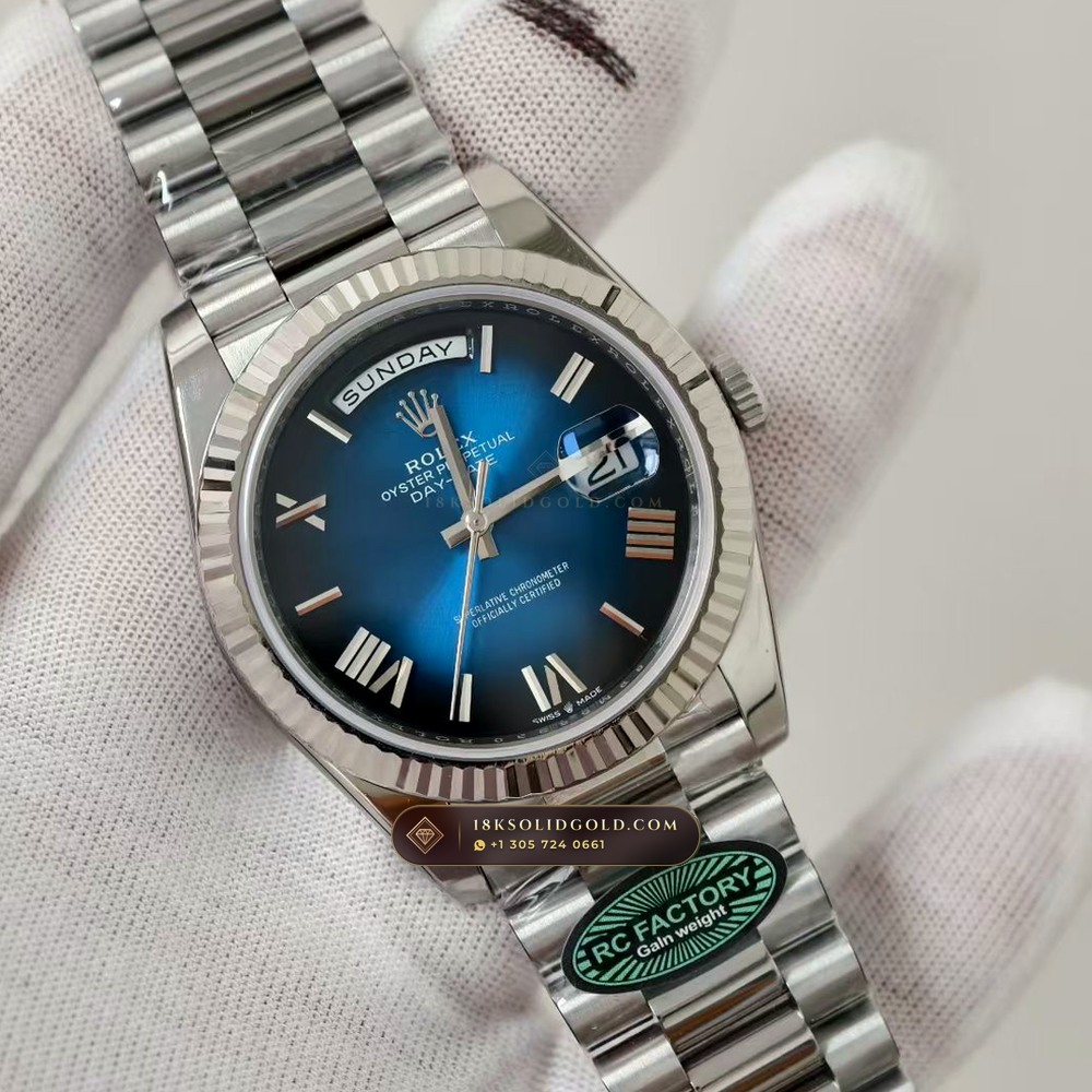 Rolex Day-Date 40 Graduated Blue Ombre Dial 18K White Gold Reference 228239 — Hallmarked Edition angle 2