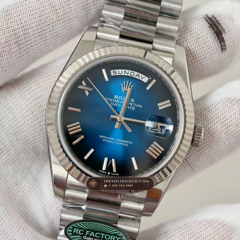 Rolex Day-Date 40 Graduated Blue Ombre Dial 18K White Gold Reference 228239 — Hallmarked Edition angle 3