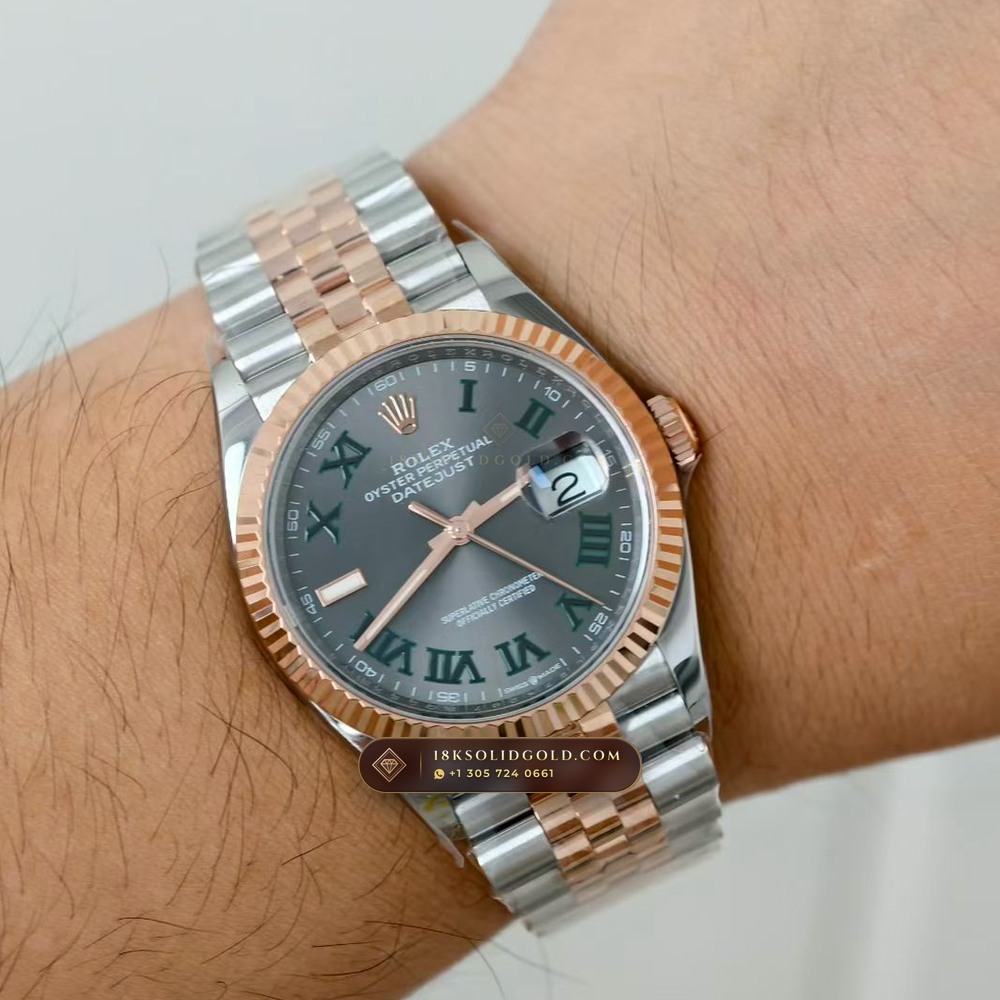 Rolex Datejust 36 Wimbledon Slate Roman Dial Reference 126231 — Salon Edition — Studio Gallery Plate VIII in 18K Gold & 904L Oystersteel Rolesor (130.1g Verified Mass, Rolex Manufacture Cal. 3235 - 70h Power Reserve)