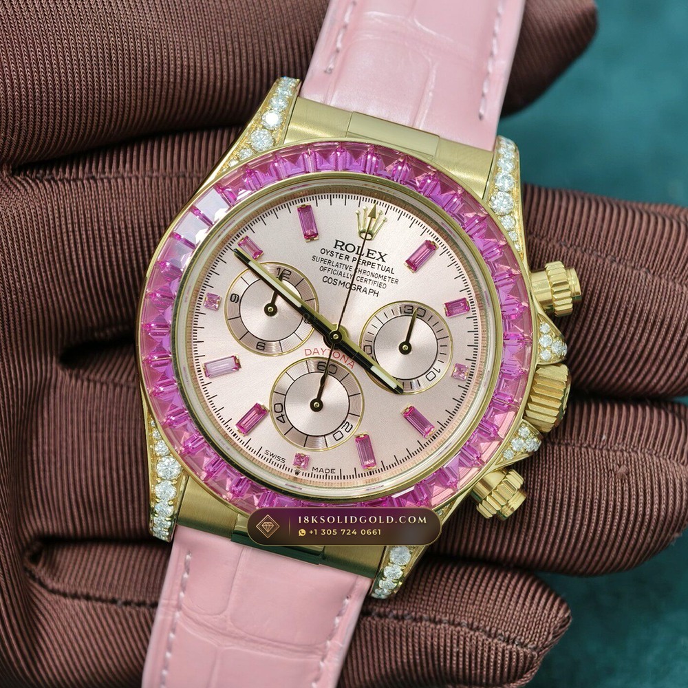 Rolex Cosmograph Daytona Barbie Pink Opal & Ruby 18K Yellow Gold Reference 126538TBR — Hallmarked Edition angle 2