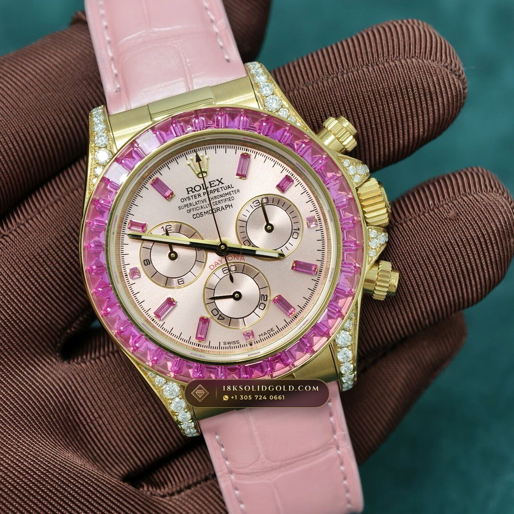 Rolex Cosmograph Daytona Barbie Pink Opal & Ruby 18K Yellow Gold Reference 126538TBR — Hallmarked Edition angle 3