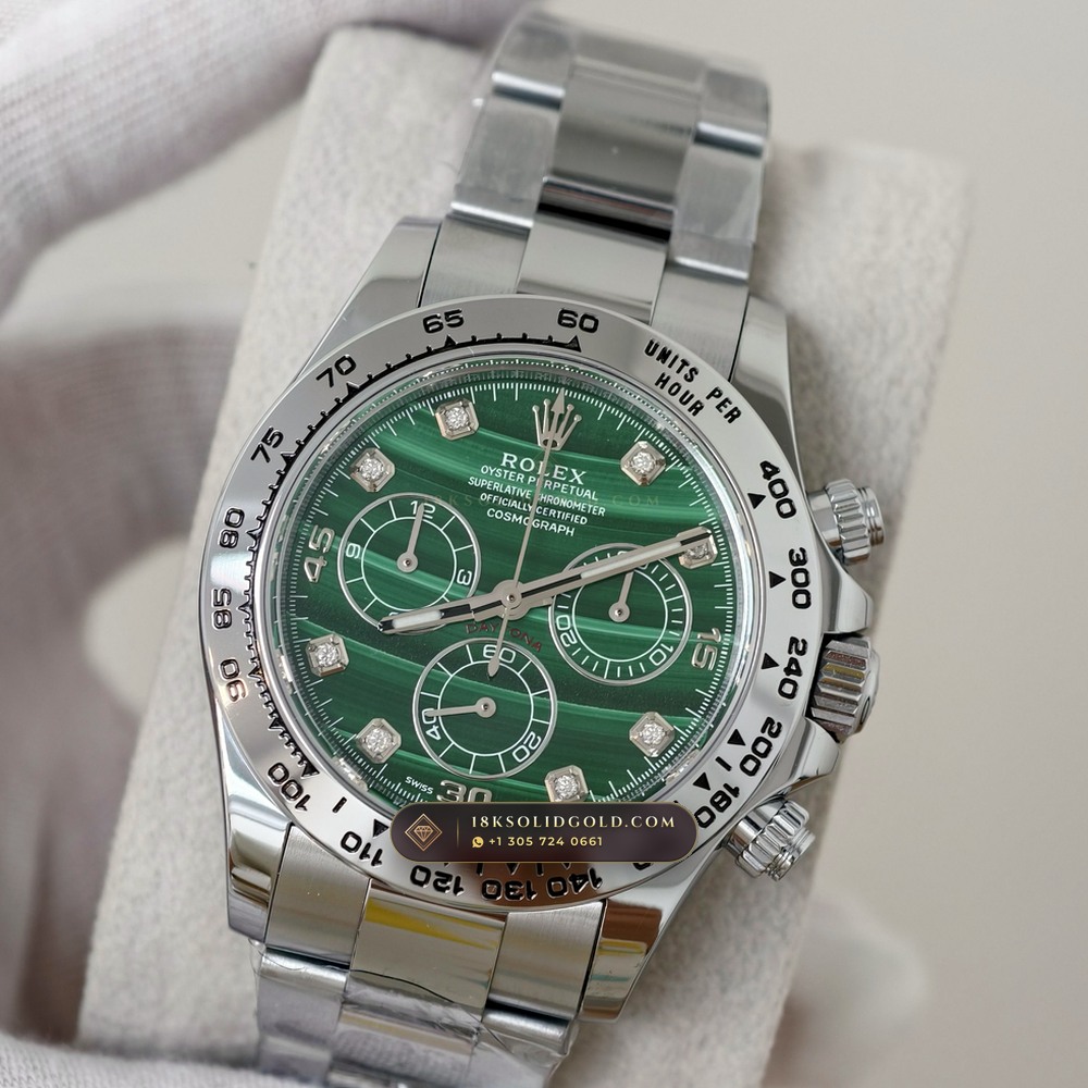 Rolex Cosmograph Daytona Malachite Stone Dial 18K White Gold Reference 126509 — Hallmarked Edition angle 3