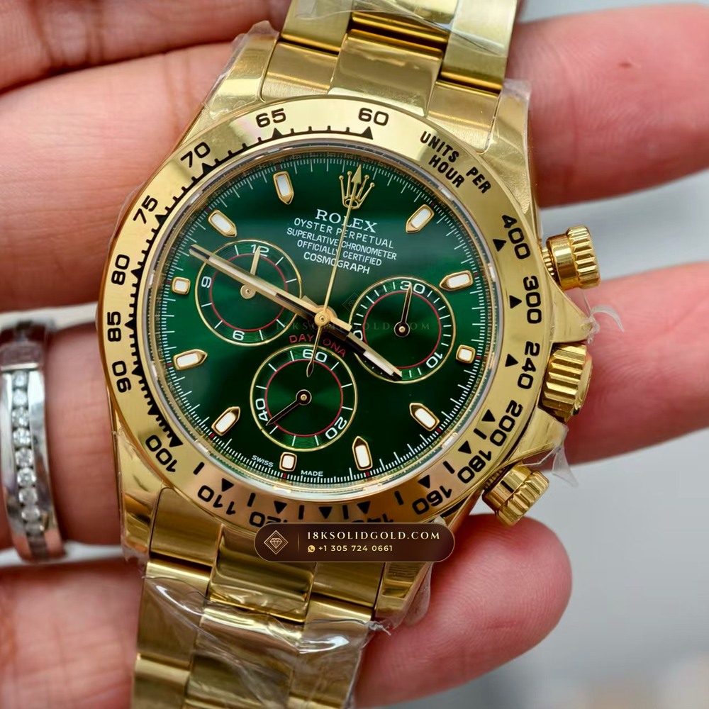 Rolex Cosmograph Daytona John Mayer Emerald Dial 18K Yellow Gold Geneva Atelier Spec Reference 116508 — Hallmarked Edition angle 2