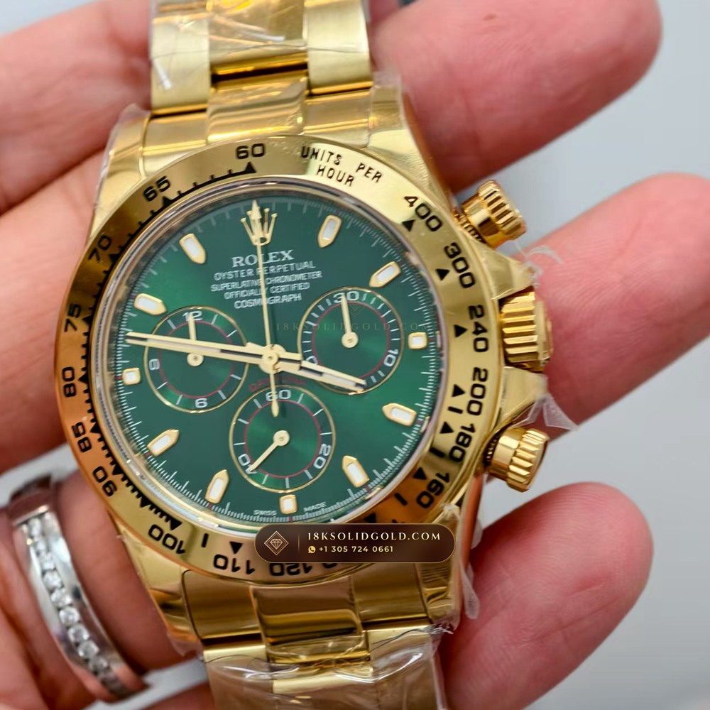 Rolex Cosmograph Daytona John Mayer Emerald Dial 18K Yellow Gold Geneva Atelier Spec Reference 116508 — Hallmarked Edition angle 3