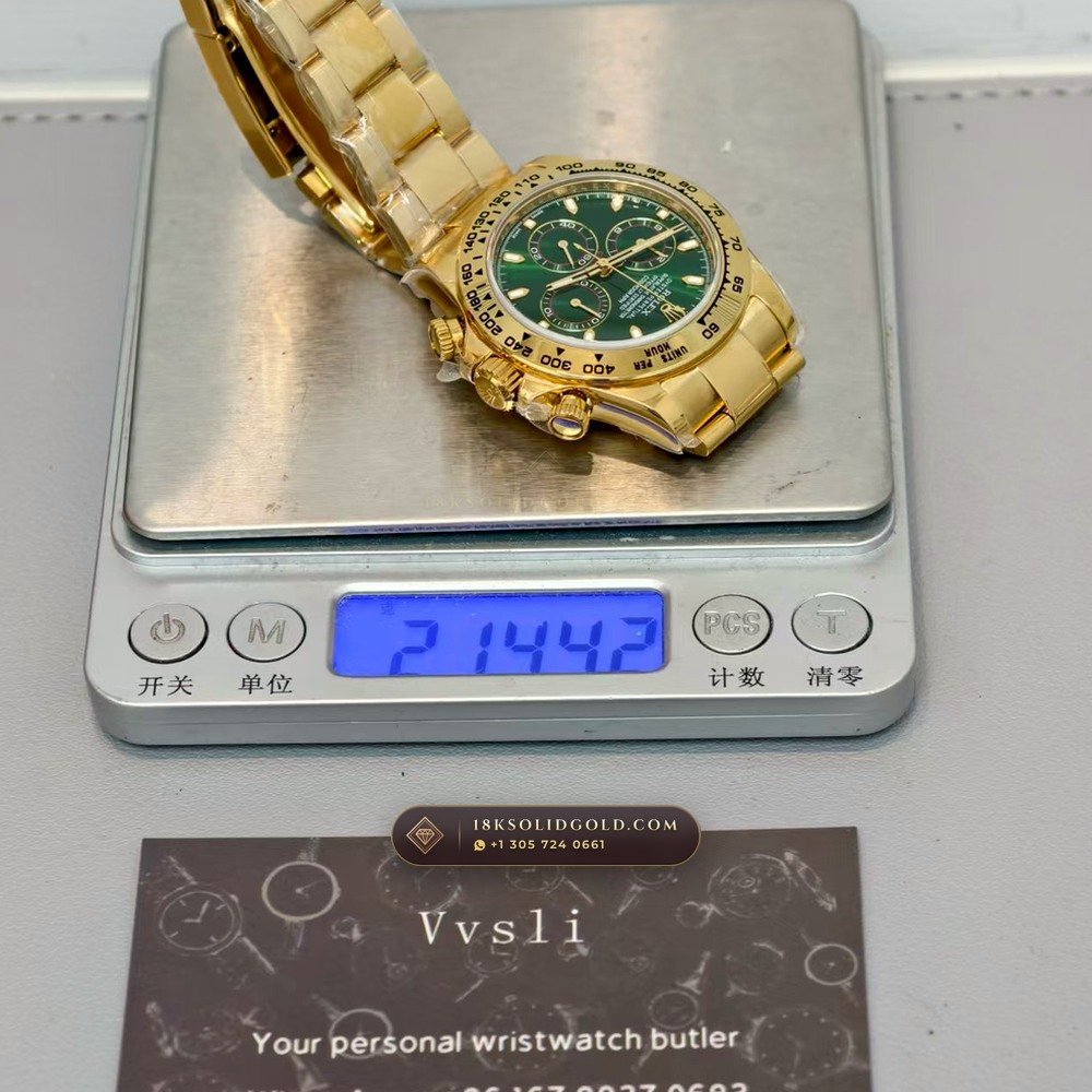 Rolex Cosmograph Daytona John Mayer Emerald Dial 18K Yellow Gold Geneva Atelier Spec Reference 116508 — Hallmarked Edition — Studio Gallery Plate IX in 18K Yellow Gold Au750 (216.7g Verified Mass, Rolex Manufacture Cal. 4130 - 72h Power Reserve)