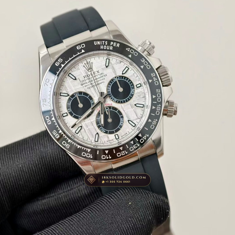 Rolex Cosmograph Daytona Gibeon Meteorite Dial 18K White Gold Hand-Finished Buff Dial Deep Crystal Optics Reference 126519 — Hallmarked Edition angle 2