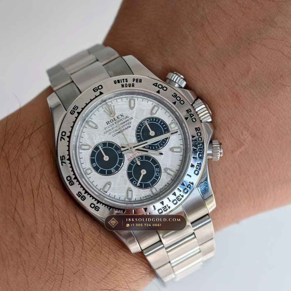 Rolex Cosmograph Daytona Gibeon Meteorite Dial 18K White Gold Hand-Finished Buff Dial 5-Axis CNC Case Reference 116509 — Hallmarked Edition — Studio Gallery Plate VII in 18K White Gold Au750 (216.1g Verified Mass, Rolex Manufacture Cal. 4130 - 72h Power Reserve)