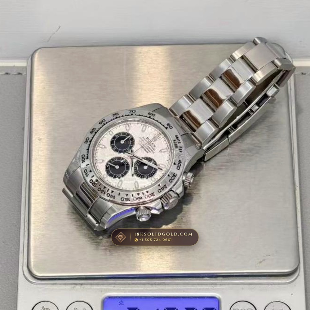 Rolex Cosmograph Daytona Gibeon Meteorite Dial 18K White Gold Hand-Finished Buff Dial 5-Axis CNC Case Reference 116509 — Hallmarked Edition — Studio Gallery Plate VIII in 18K White Gold Au750 (216.1g Verified Mass, Rolex Manufacture Cal. 4130 - 72h Power Reserve)