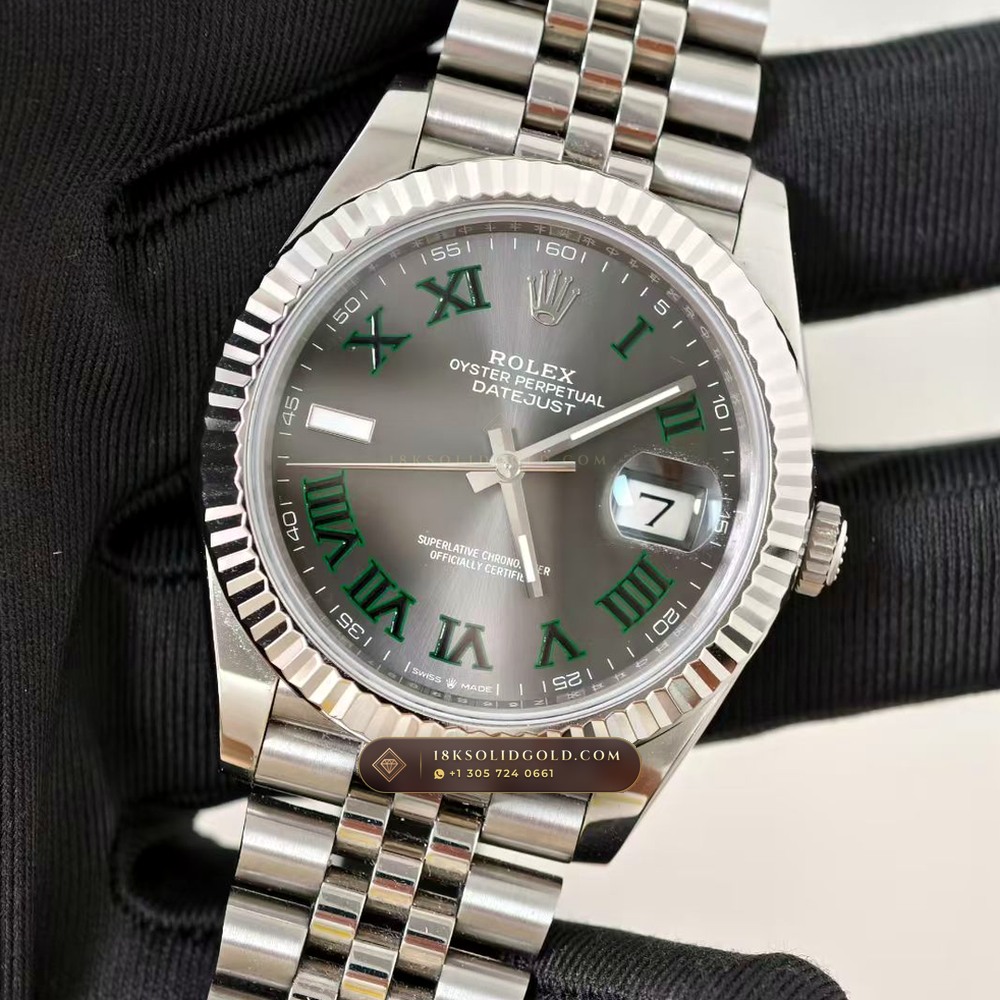 Rolex Datejust 41 Wimbledon Slate Roman Dial Reference 126334 — Salon Edition angle 3