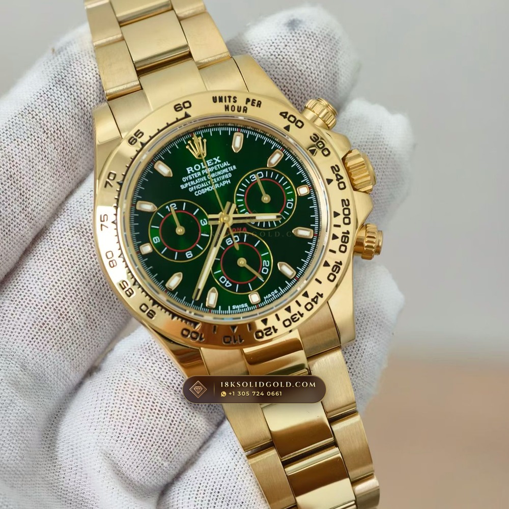 Rolex Cosmograph Daytona John Mayer Emerald Dial 18K Yellow Gold Reference 116508 — Hallmarked Edition angle 2